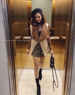 Khoác da lộn lót lông cừu