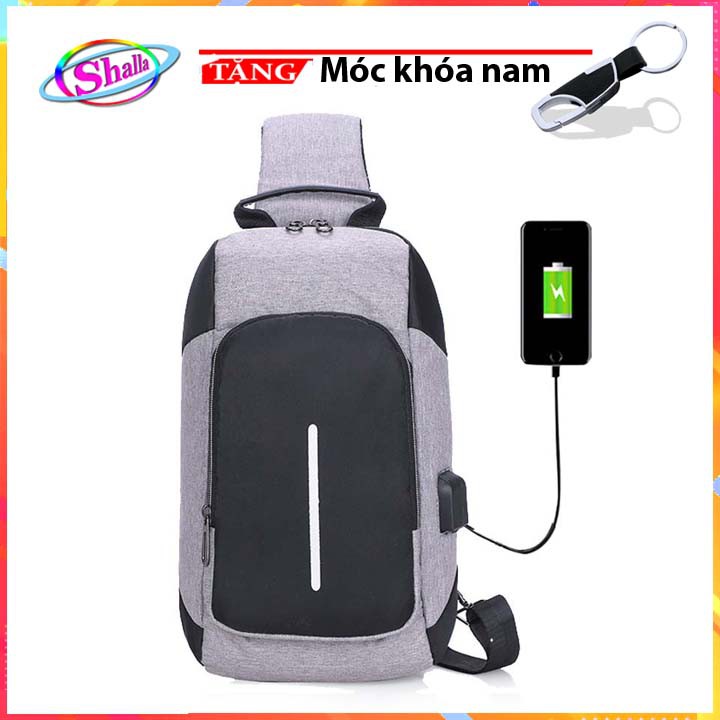 Túi Đeo chéo nam cao cấp phản quang cổng sạt USB Messenger đa năng Shalla Tặng móc khóa nam cao cấp {flashsale}