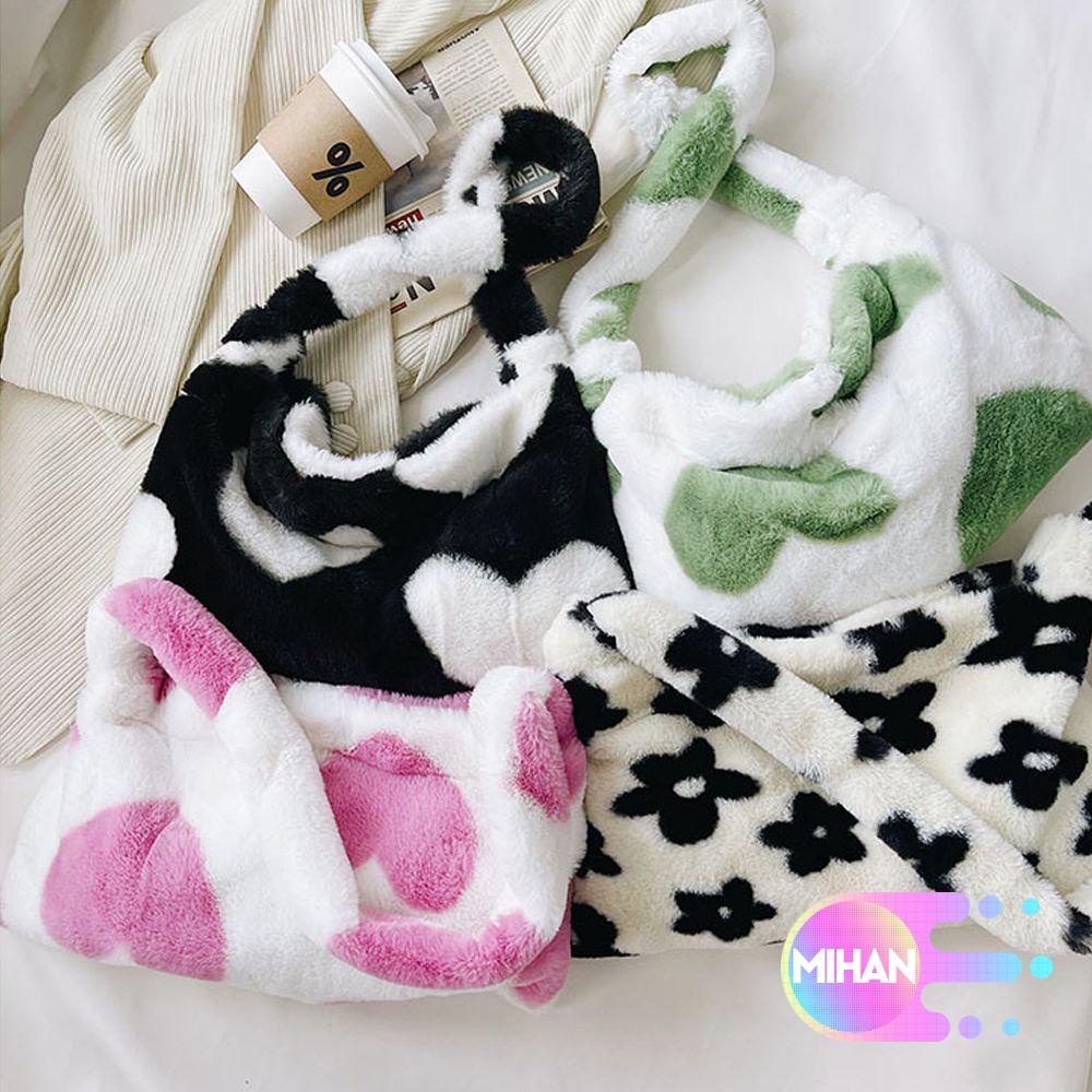 Túi xách lông nhung họa tiết trái tim / hoa nhiều màu sắc tùy chọn thời trang thu đông cho nữ