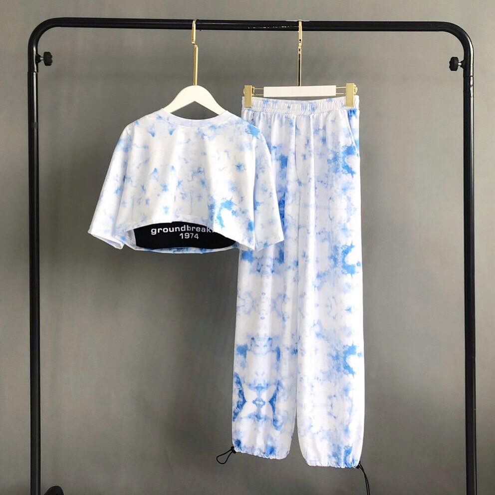 UNISEX - SET CROPTOP ULZZANG LOANG MÀU + BRA + QUẦN ỐNG RỘNG LOANG MÀU CỰC CHẤT - SET LOANG MÀU TIE DYE