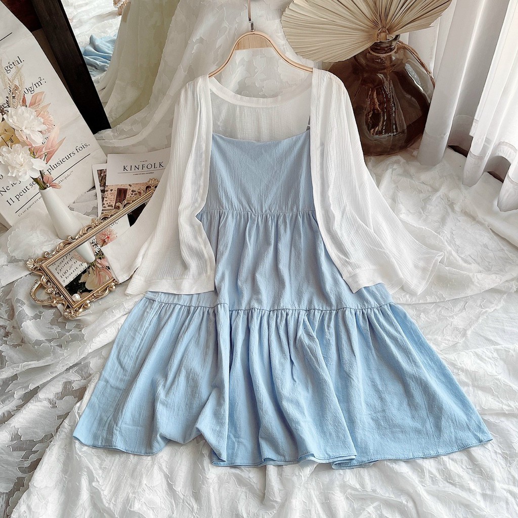 Set đầm nữ đẹp, đầm xòe hoa nhí, kiểu dáng trẻ trung, hàng đẹp may kỹ, 2 lớp, phom dưới 54kg- tùy chiều cao . | BigBuy360 - bigbuy360.vn