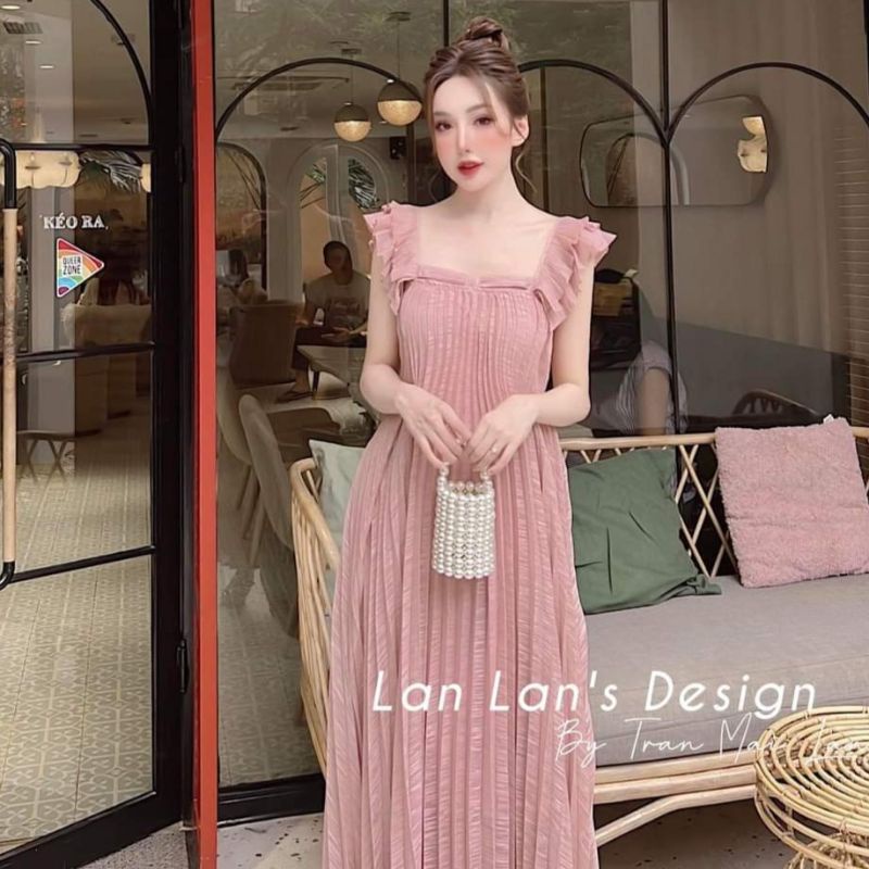 Váy suông Đầm lụa 2 dây cánh tiên dập ly ngực phối nơ mùa hè mát mẻ