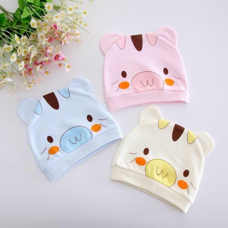 Mũ sơ sinh cotton giữ ấm mềm min thấm hút mồ hôi cho bé
