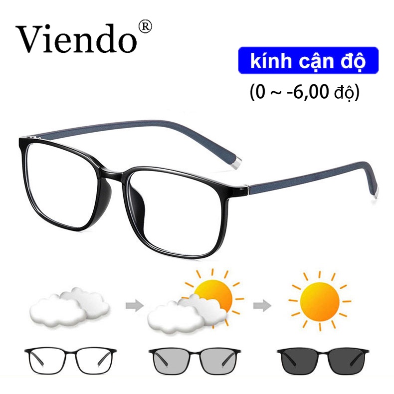 Kính cận VIENDO gọng vuông chống ánh sáng xanh đổi màu thiết kế mỏng trẻ trung dành cho nam và nữ
