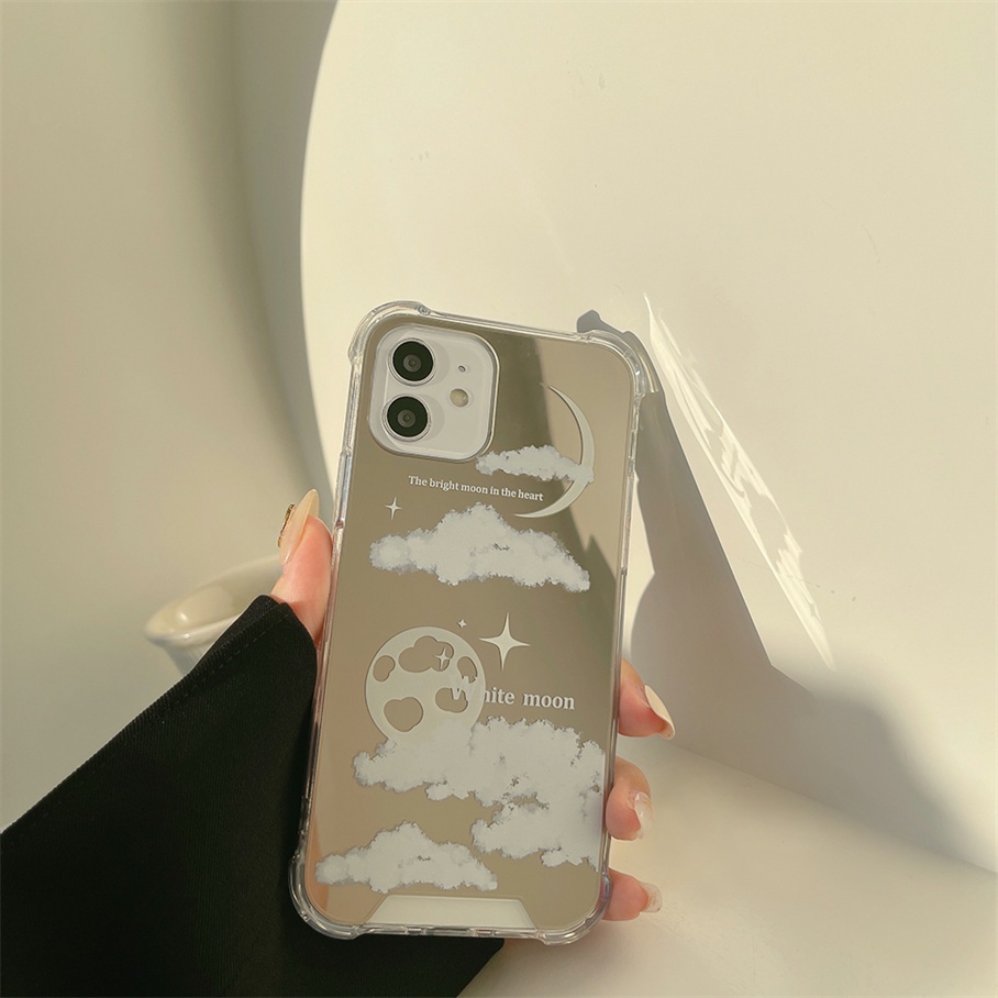 For iPhone 13 12 11 Pro Max XS Max XR X XS 8 7 Plus SE 2020 Ốp Điện Thoại Mềm Có Gương Soi Họa Tiết Đám Mây/Mặt Trăng Cho