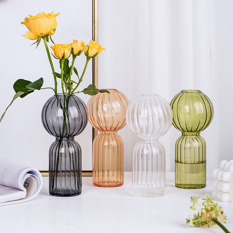Bình Hoa Thủy Tinh Trong Suốt Kẻ Sọc Đơn Giản Sáng Tạo Dùng Trang Trí/Làm Đạo Cụ Chụp Ảnh