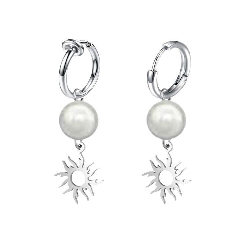 Bông tai ngọc trai phản quang mặt trời bé nhỏ dạng kẹp phong cách hip hop cá tính 19A1334