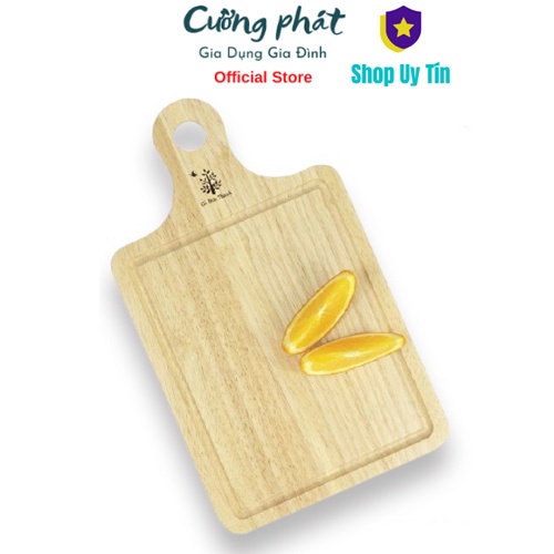 Thớt gỗ chữ nhật có tay cầm, có rãnh, bền đẹp sang trọng, an toàn cho sức khỏe - KT 34 x 20 x 1.2 cm - Gỗ Đức Thành