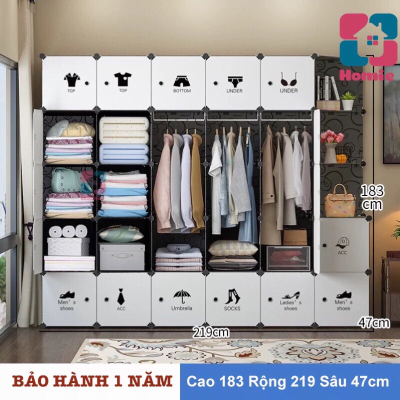 Tủ quần áo 30 ô (3 kệ góc) - Tủ nhựa ghép đa năng thông minh 3 khoang treo