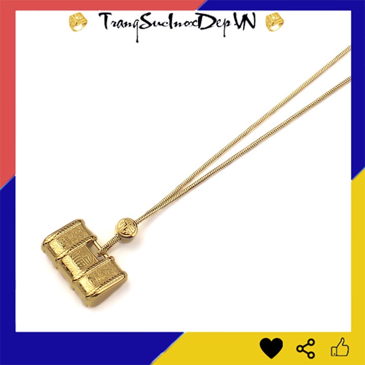Dây chuyền nữ titan khóa trường thọ chữ phúc màu vàng sang trọng may mắn