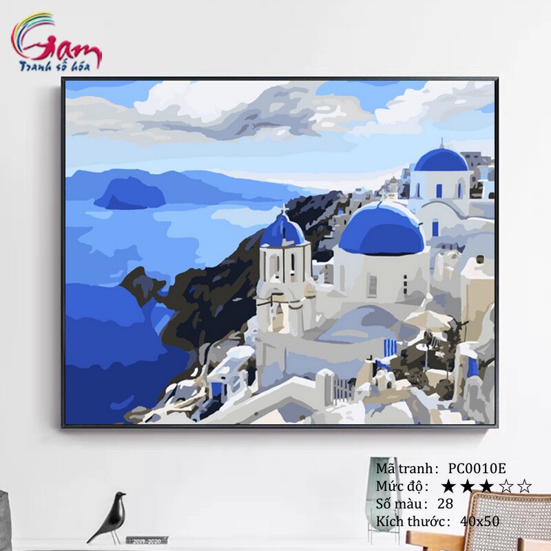 Tranh tô màu số hóa Gam Tranh phong cảnh biển Địa Trung Hải Santorini PC0010E