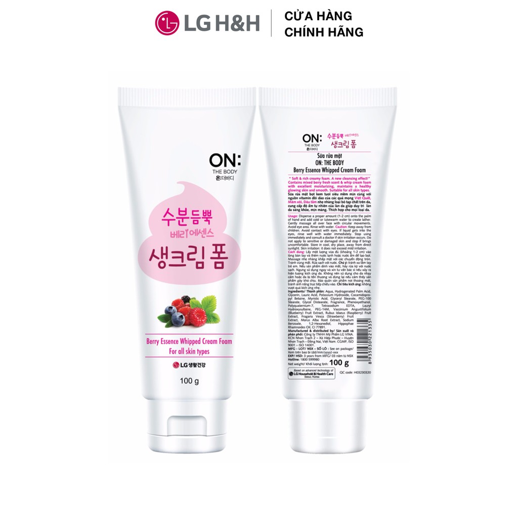 Sữa rửa mặt dưỡng ẩm sáng da On: The Body Berry Essence Whipped Cream Foam 100G | BigBuy360 - bigbuy360.vn