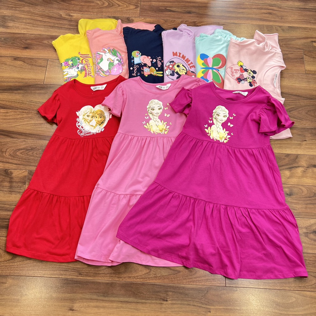 Váy bé gái size đại chất cotton mềm mát, tay áo bèo cánh tiên cực xinh - cho bé 4-8 tuổi  V103