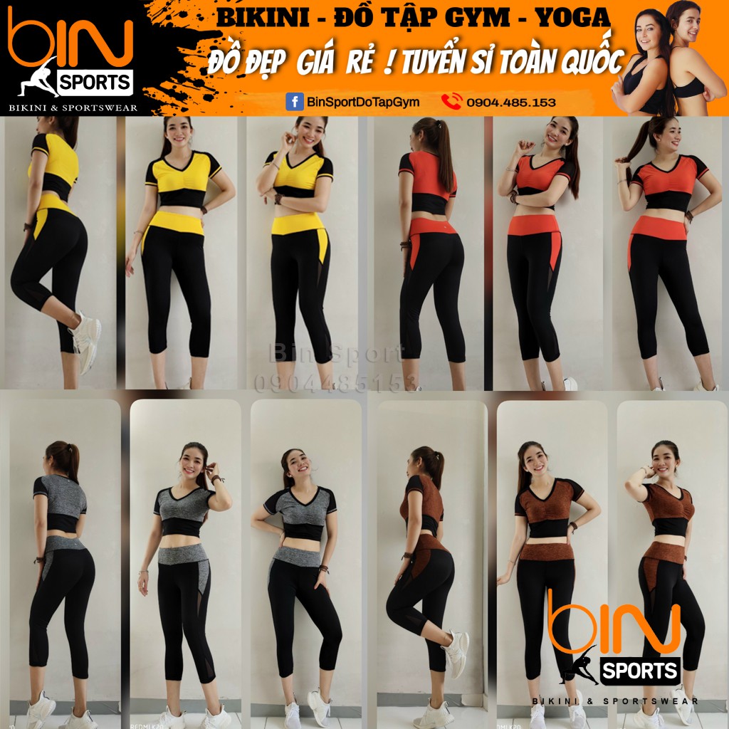 Đồ tập gym nữ, set bộ quần lửng áo crop thể thao Bin Sports BL019