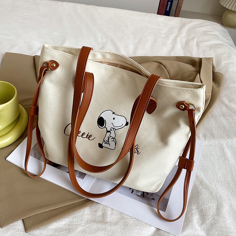 Túi Xách tote Vải canvas In Hình Snoopy Đáng Yêu Thời Trang Cho Nữ