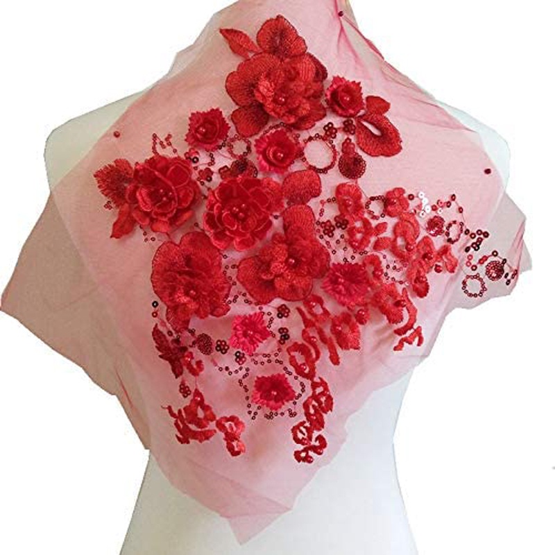 1 Miếng Vải Ren Thêu Hoa 28 * 27CM Cho Cô Dâu