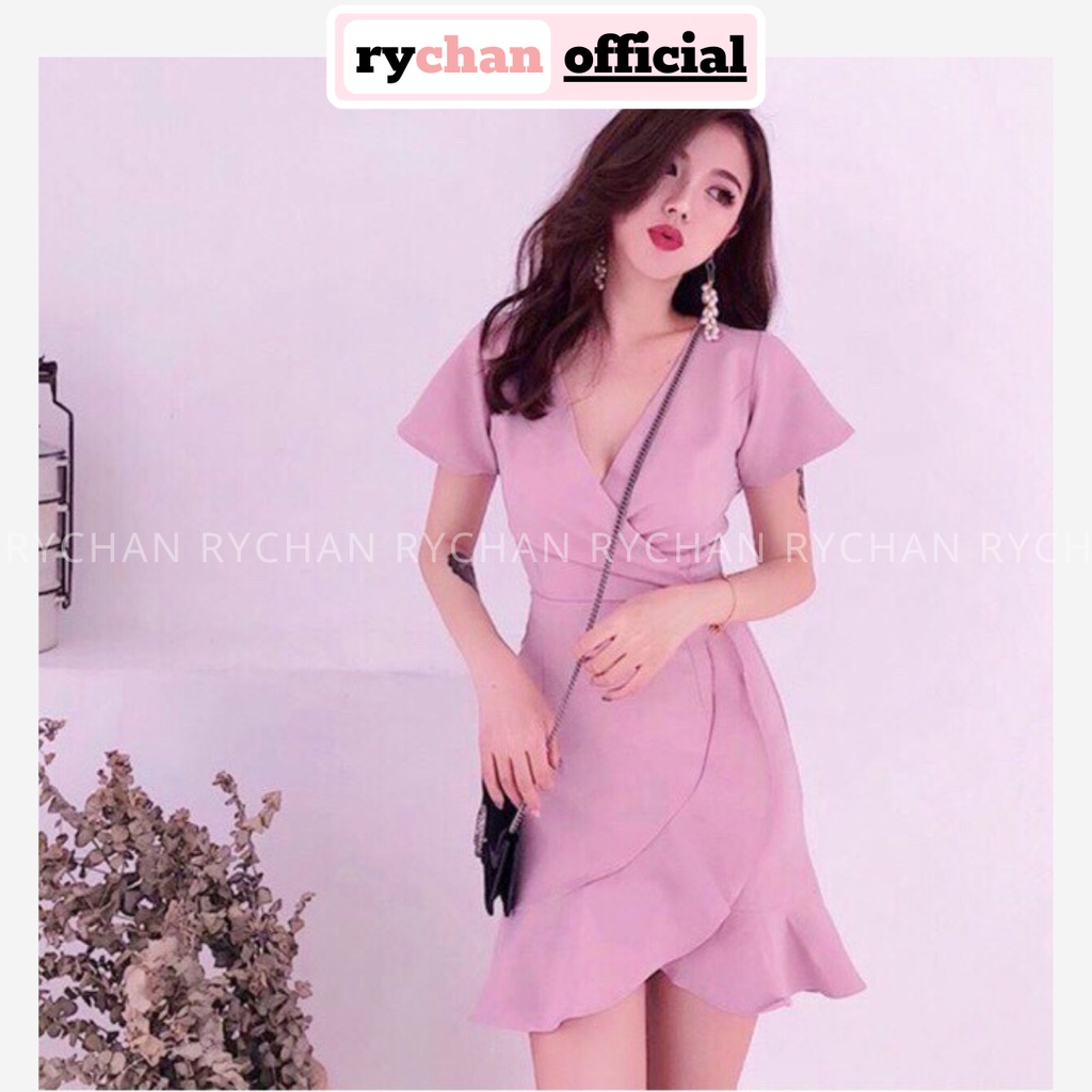 DX034 - Đầm Xòe Hồng Lệch Tà Phối Bèo Đầm Đi Làm Công Sở Đi Chơi