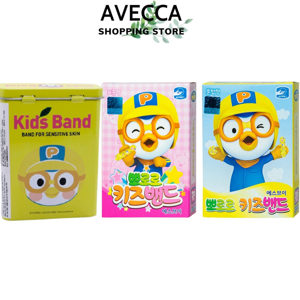 Hộp Băng Keo Cá Nhân In Hình Pororo – Có Chứa Benzalkonium (hộp 1 size – 20 miếng),(hộp 4 size – 20 miếng)