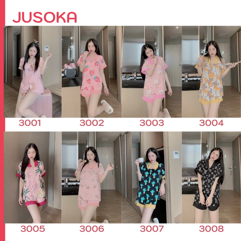 Đồ bộ pijama lụa ngủ mặc nhà quần đùi bigsize họa tiết cổ sen cute dễ thương chất liệu mango cao cấp JUSOKA