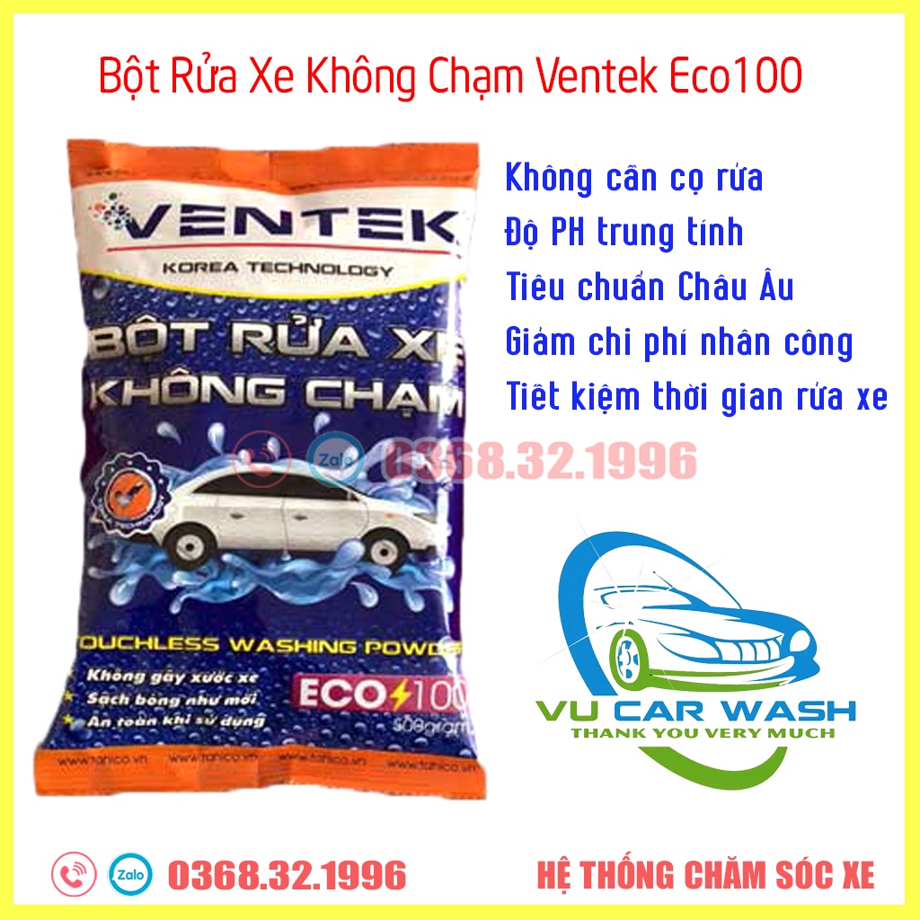 [Mã LIFEAUMAY giảm 10% tối đa 30k đơn 150k] Bột Rửa Xe Không Chạm Ôtô, Xe Máy Ventek Eco100 - 500gr