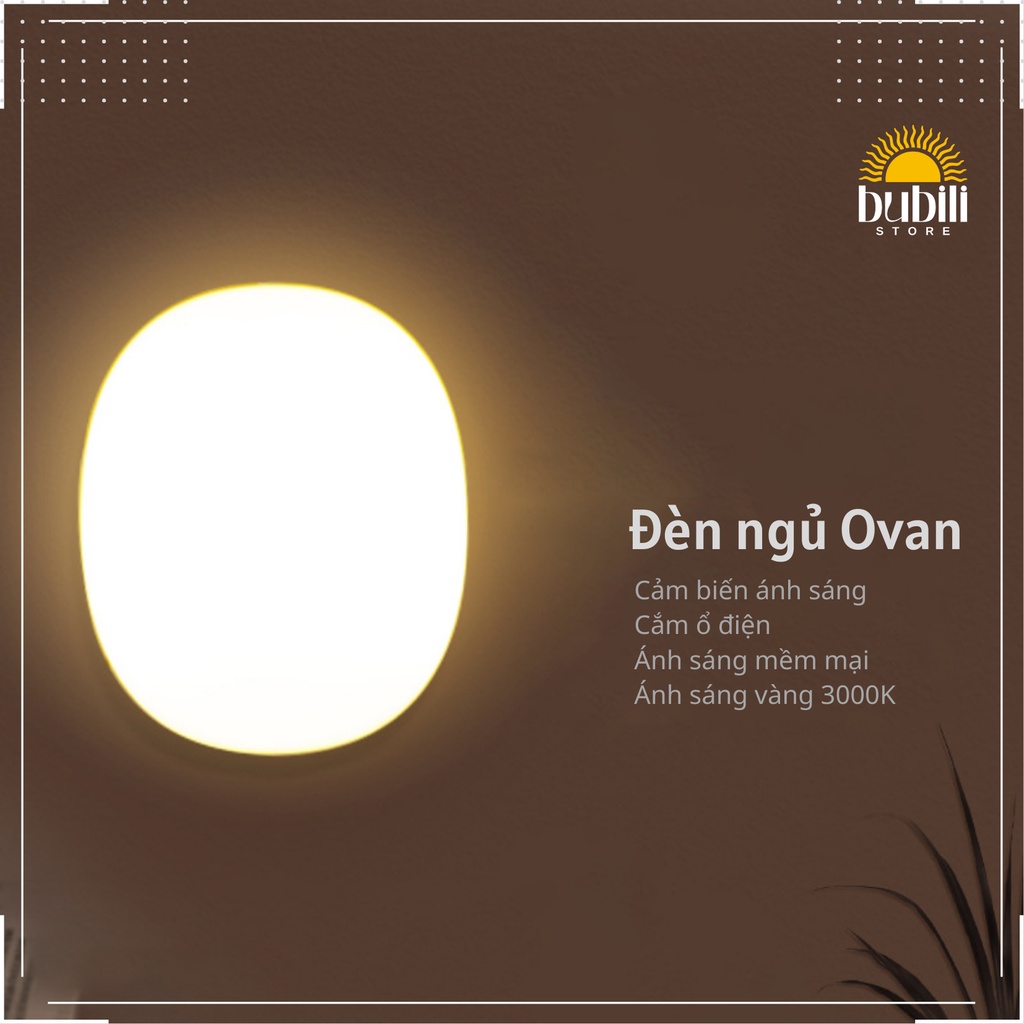 Đèn ngủ Cắm điện Ánh sáng vàng Hình Ovan