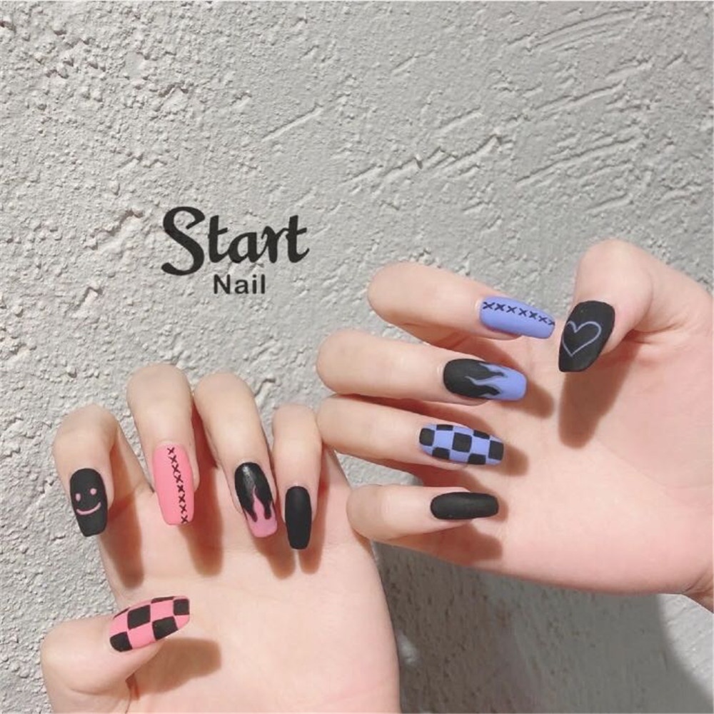 [Hàng mới về] Bộ 100 móng tay giả bằng acrylic nhiều màu sắc sành điệu cho nữ