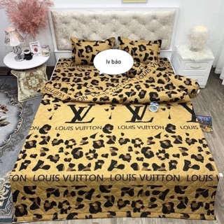 Trọn Bộ Chăn Ga Gối Cottong Poly Hè Thu 5 Món - LV Da Báo