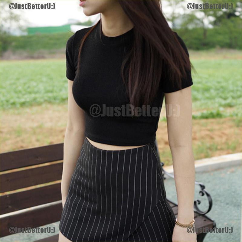 Áo Crop Top Tay Ngắn Cổ Tròn Màu Trơn Dành Cho Nữ