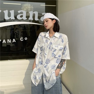 Áo sơ mi họa tiết hoa hồng unisex size M L XL