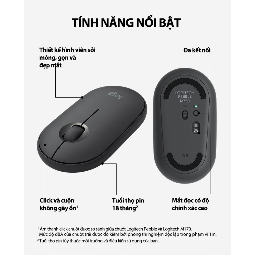 Chuột Bluetooth Không Dây Logitech Pebble M350 , Phù Hợp Dùng Macbook Ipad -, Nhỏ gọn tiện lợi, Hàng Chính Hãng