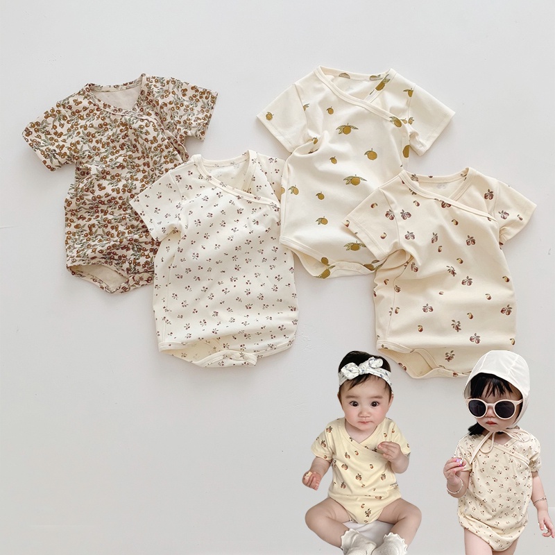 Bộ Áo Liền Quần Ngắn Tay In Họa Tiết Trái Cây/Hoa Thời Trang Mùa Hè Cho Bé Sơ Sinh