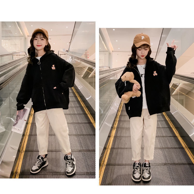 Áo khoác cardigan có mũ trùm đầu phong cách phương Tây thời trang mùa thu 2021 dành cho bé gái