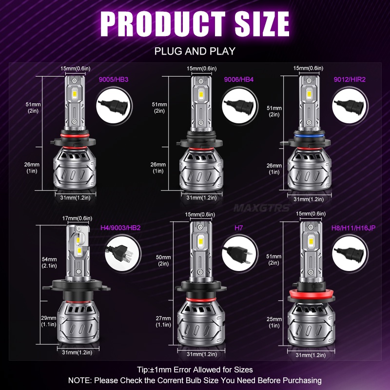 Bóng Đèn Pha LED Chống Sương Mù P1 H4 Hi / lo H7 H8 H11 9006 9005 HB3 HB4 16000Lm Ánh Sáng Trắng 6000K Cho Xe Hơi MAXGTRS