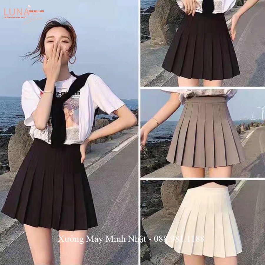 Chân váy xếp ly tennis có quần trong khóa sườn cạp cao dáng chân váy xếp ly ngắn bigsize ngắn chữ A học sinh đi học biển