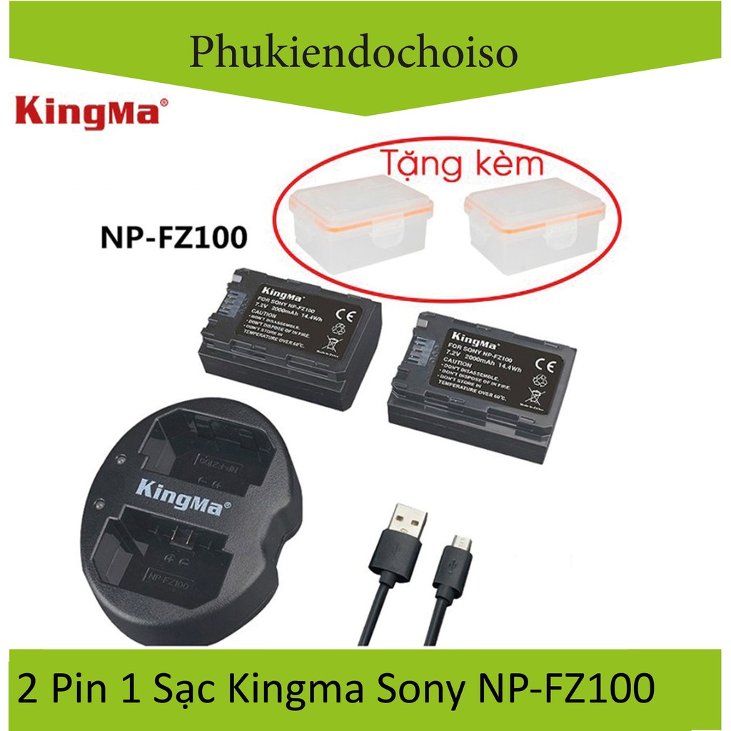 Bộ 1 pin 1 sạc Kingma cho Sony NP-FZ100 + Hộp đựng Pin, Thẻ nhớ