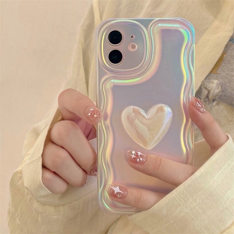 Ốp Điện Thoại Trong Suốt Đệm Khí Chống Rơi In Hình Trái Tim Màu Laser Cho iphone 13 pro 12 12 pro max 13 pro