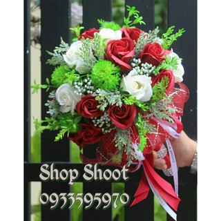 BÓ HOA HỒNG SÁP _ BÓ HOA CƯỚI ĐỎ ĐÔ PHỐI HOA TRẮNG SANG TRỌNG