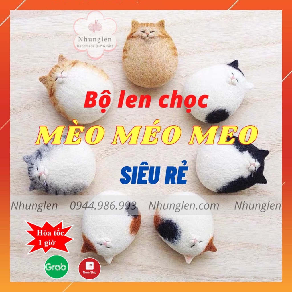 Bộ len chọc Mèo Đơn Giản Siêu Dễ và Rẻ - Mèo Méo Meo - Needle felting cắt - Quà tặng HandMade