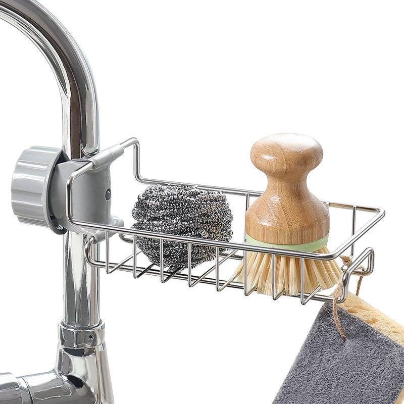 giá inox 304 đựng lưới rửa bát, giá gắn vòi đựng giẻ rửa chén bát