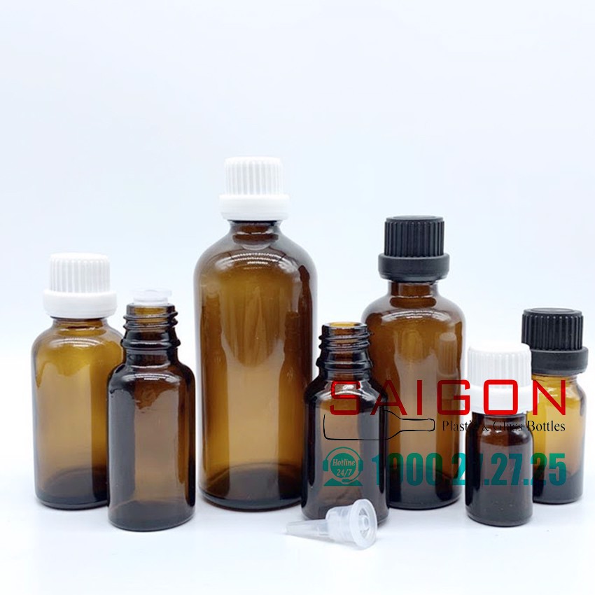 100 chai tinh dầu nâu 10ml nắp nhựa dày