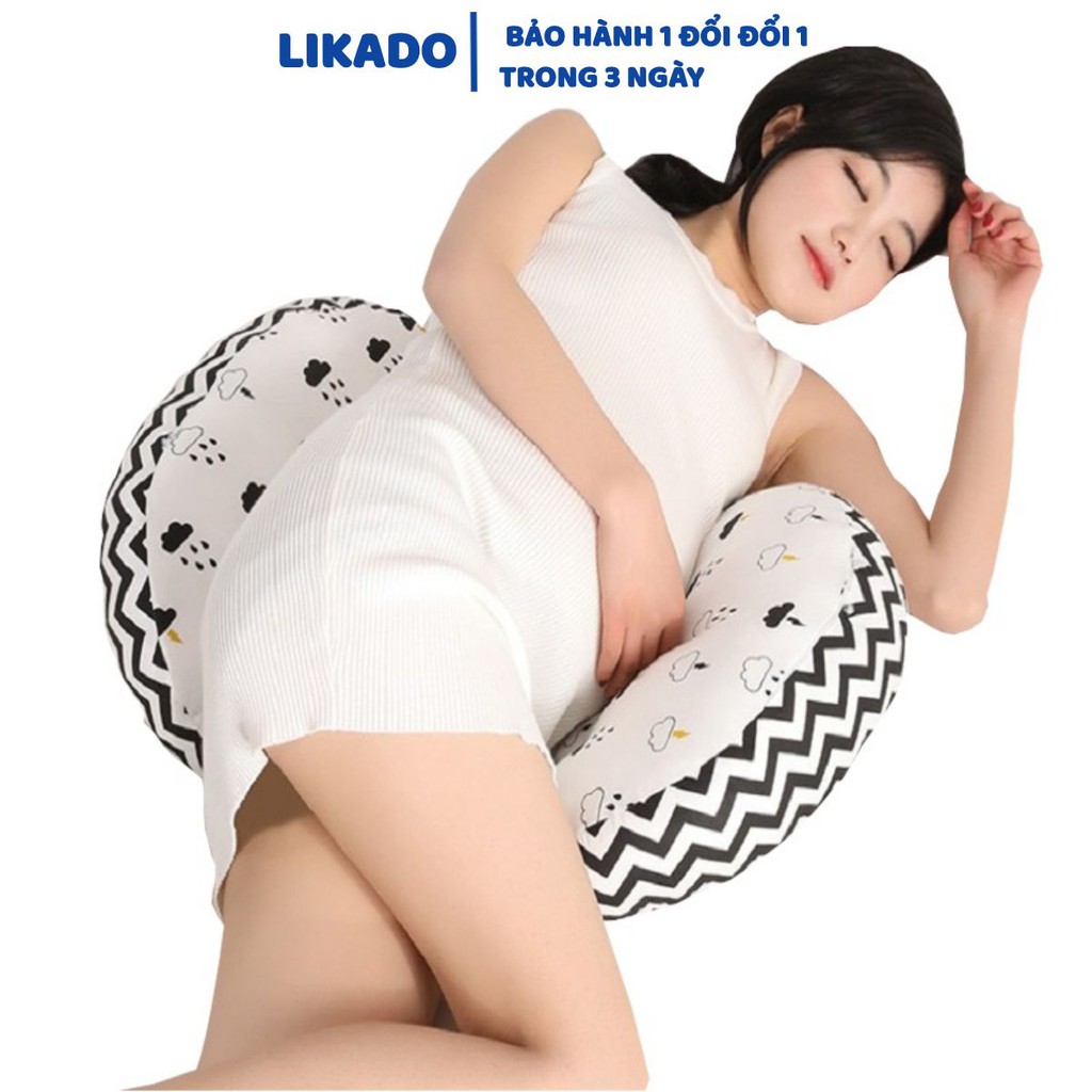 [LIKADO]Gối bà bầu kích thước (70x22x40cm), vải 100% cotton, ruột bông nhân tạo