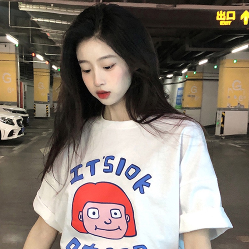 NRVP Áo Thun Nữ Ngắn Tay In Chữ Phong Cách Hàn Quốc