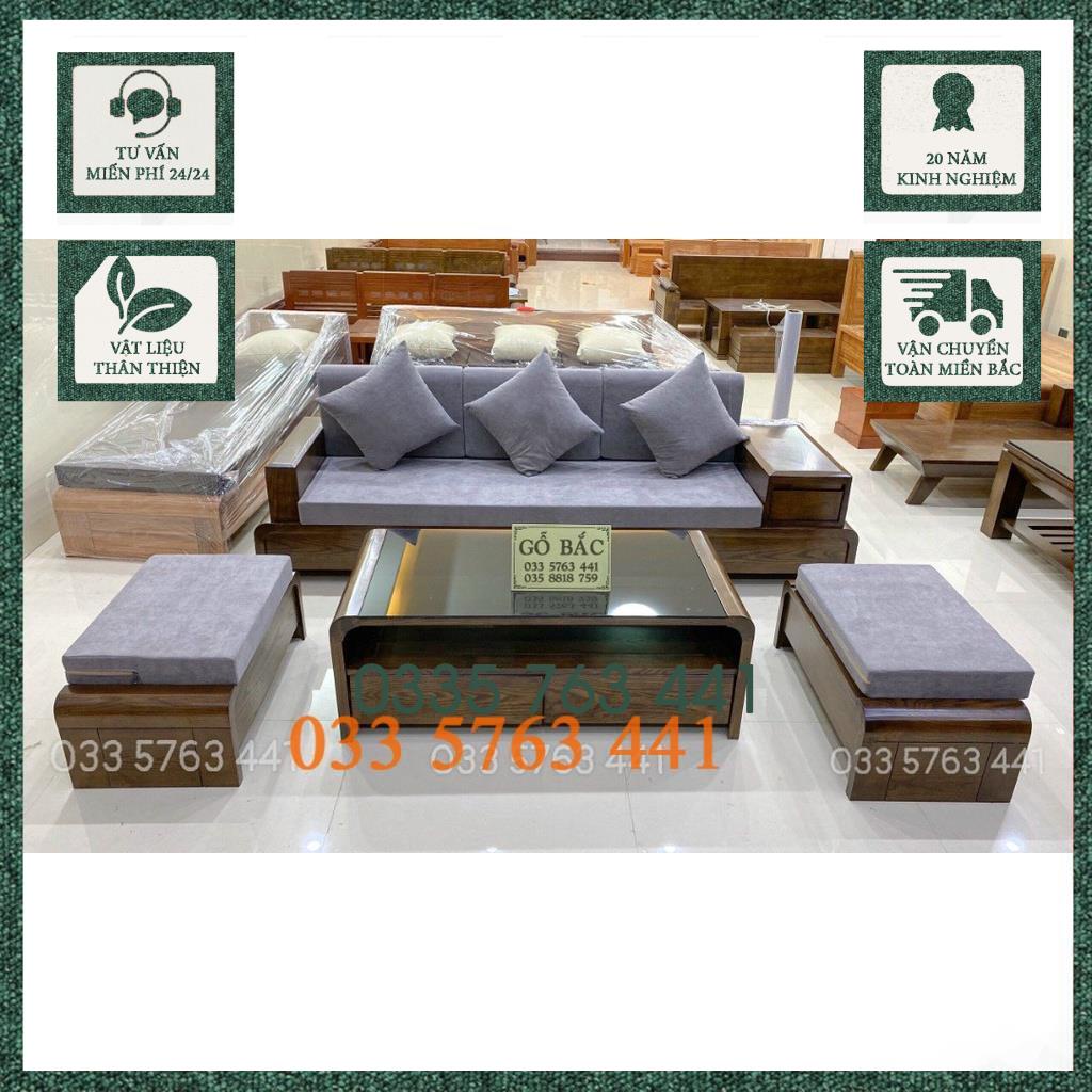 Ghế Sofa Gỗ chân cuốn mini văng dài 2m4 sofa nỉ sofa mini sofa văng bàn trà đẹp bàn ghế sofa phòng khách bộ bàn ghế sofa