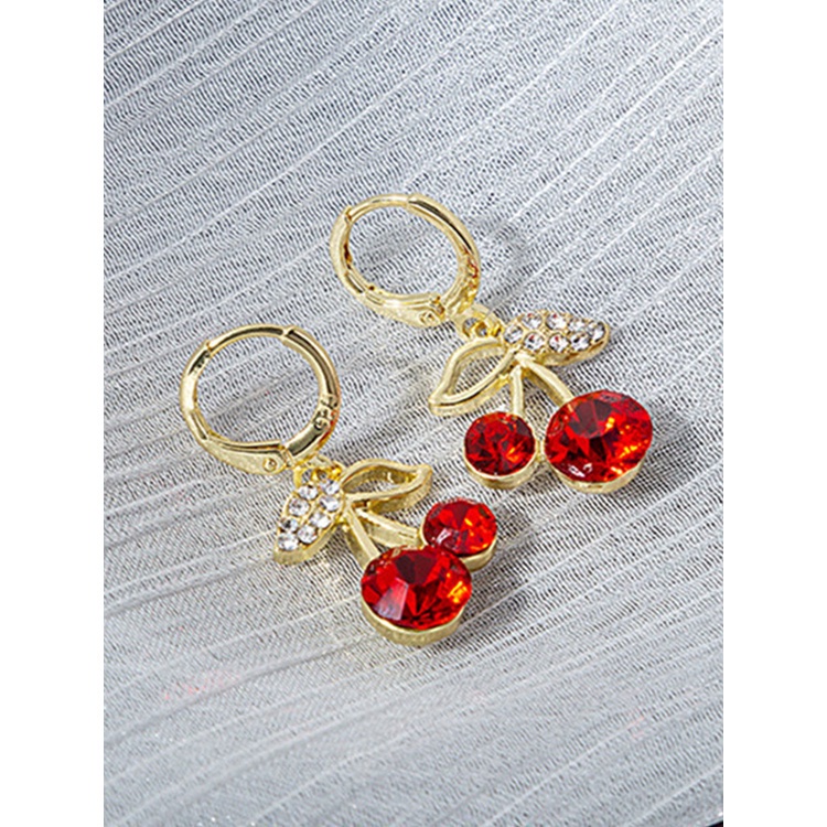 Khuyên tai hình quả cherry đỏ bằng hợp kim thời trang
