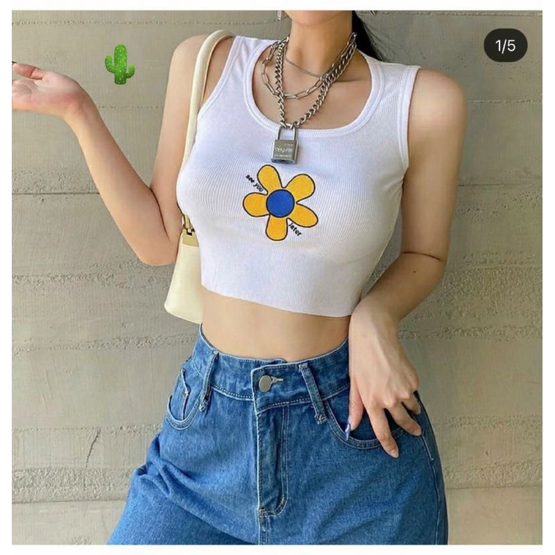 Áo ba lỗ croptop in hoa