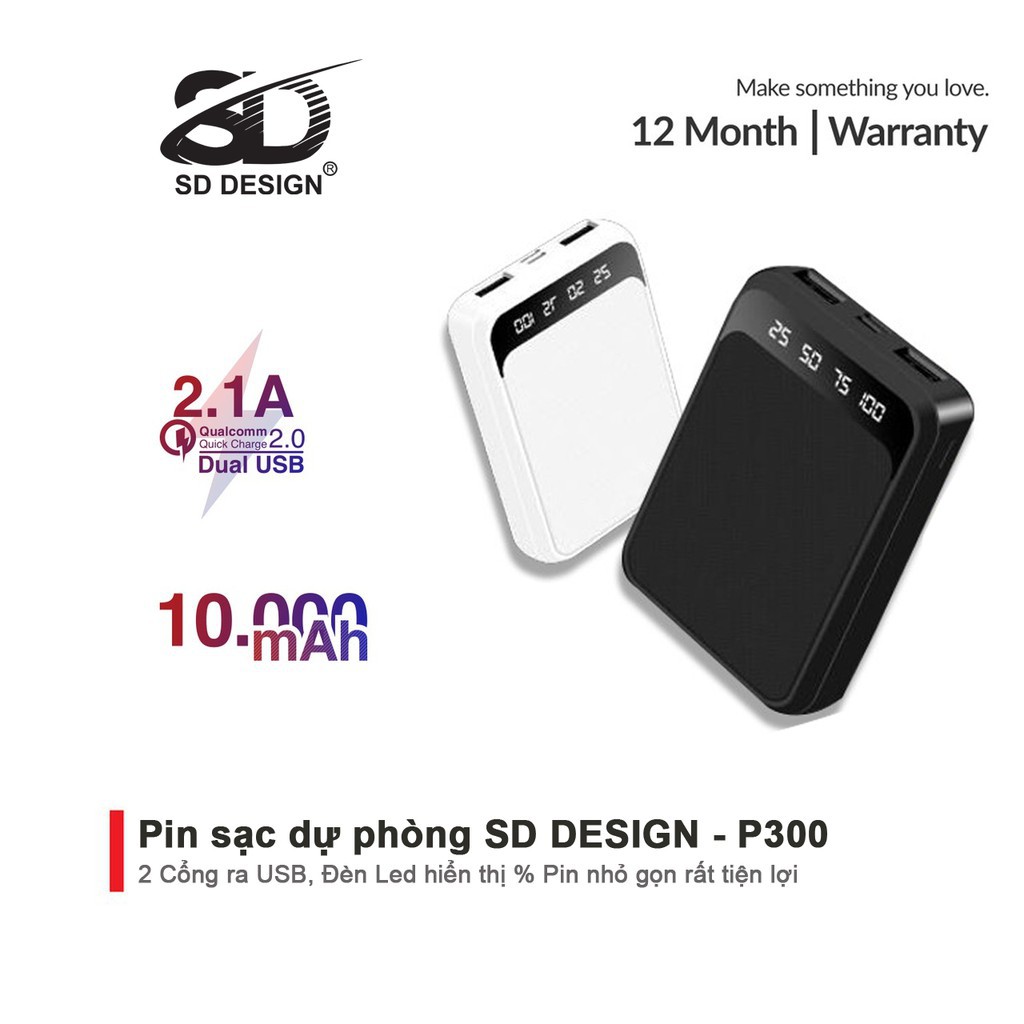 Sạc dự phòng Mini chính hãng SD DESIGN P300 Dung Lượng 10.000 mAh sạc pin nhanh chóng, an toàn
