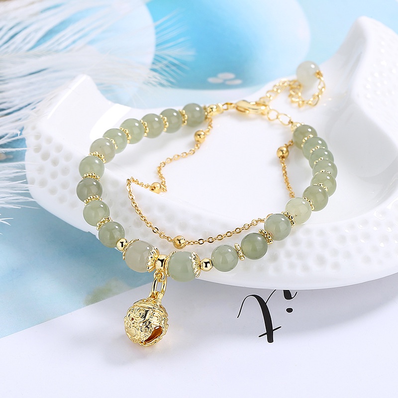 Vòng Tay May Mắn Mạ Vàng 18K Đính Hạt Ngọc Bích Cho Nữ