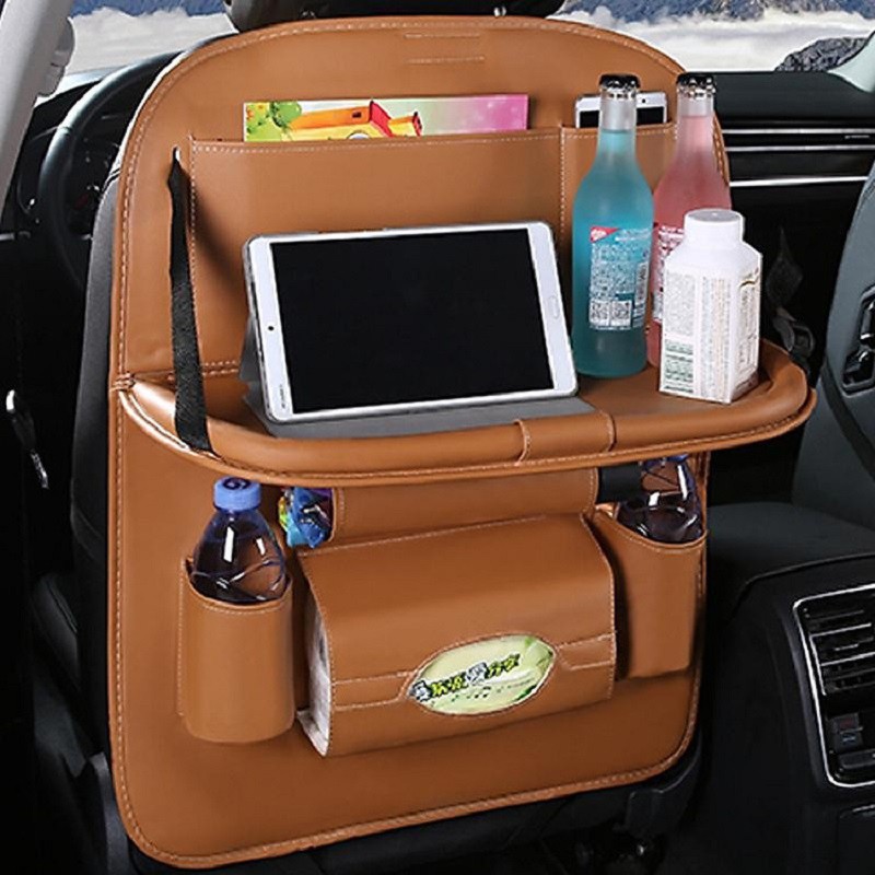 Túi da treo ghế sau ô tô có bàn, túi đựng đồ đa năng, để đồ trên ô tô kiêm giá đỡ chất liệu da pu bền đẹp | BigBuy360 - bigbuy360.vn