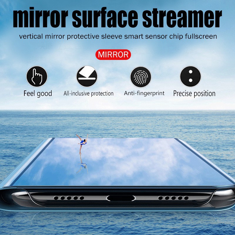 Xiaomi Mi 10 Note 3 Note 10 Pro A3 Lite Redmi K30 Note 9 9s Luxury 360° Clear View Leather Case Cover Smart Mirror Flip Stand Hard PC Casing