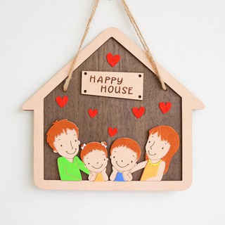 Bảng gỗ decor Gia đình Happy house